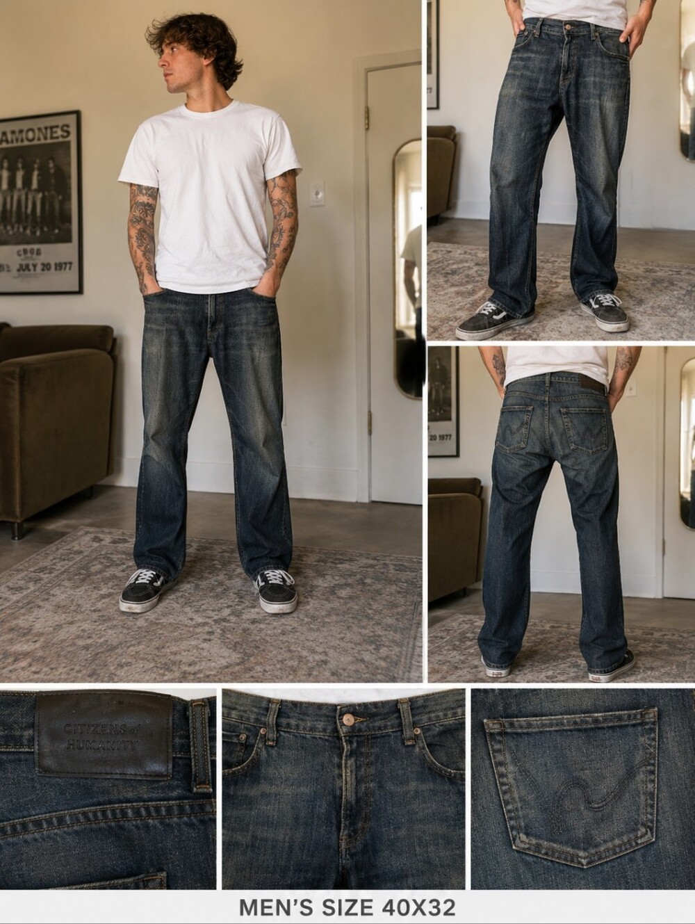 Citizens Of Humanity Mens Size 40x32 Medium Wash Blue Straight Jeans